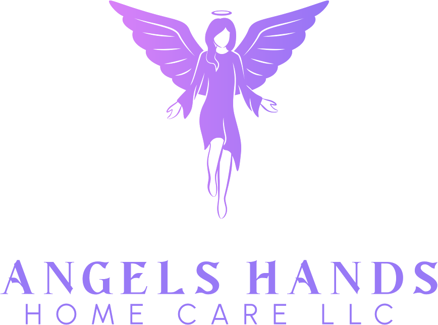 Angels Hands Home Care LLC logo: an angel with open wings and a halo